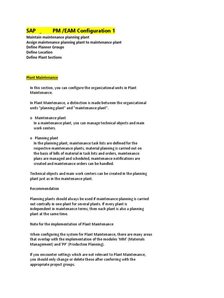 SAP PM/EAM Configuration Guide | PDF | Information Technology | Business