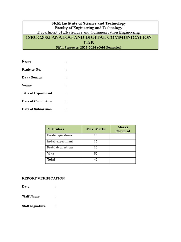 18Ecc205J Analog and Digital Communication LAB PDF