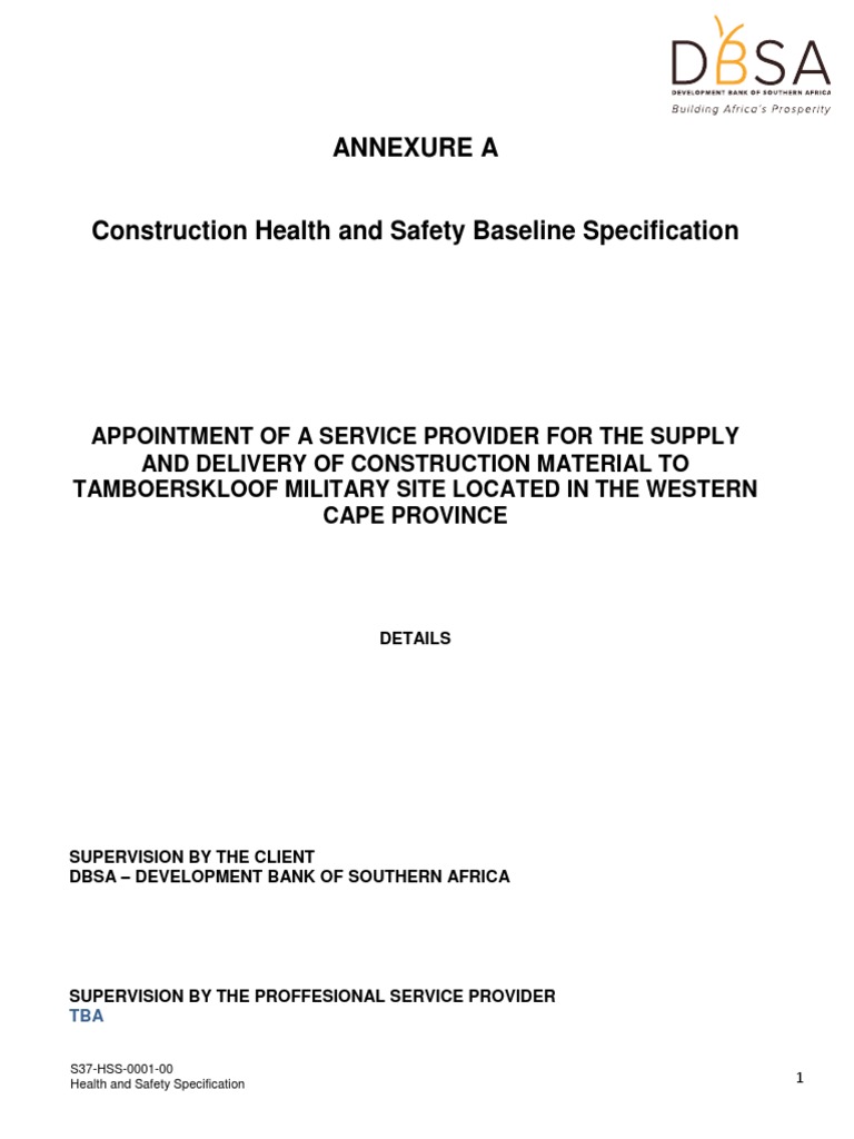 Health and Safety Specification for Tamboerskloof | PDF | Occupational ...