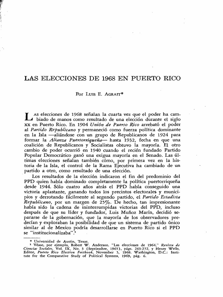 Las Elecciones de 1968 en Puerto Rico Por Luis E. Agrait PDF Puerto