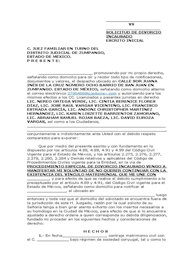 Solicitud de Divorcio Incausado en México | PDF | Divorcio | Matrimonio