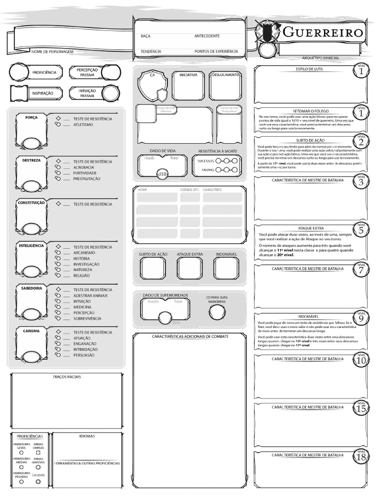 D D5E GuerreiroMestreDeBatalha FichaDeClasse UncensoredRPG | PDF