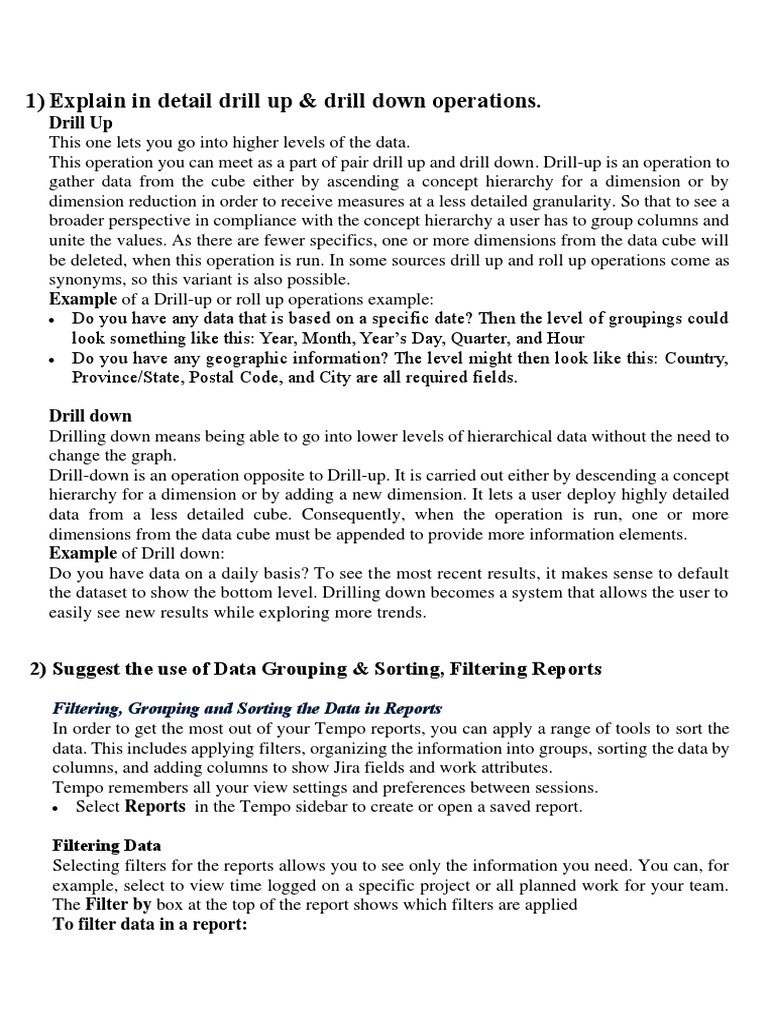 1) Explain in Detail Drill Up & Drill Down Operations Download Free