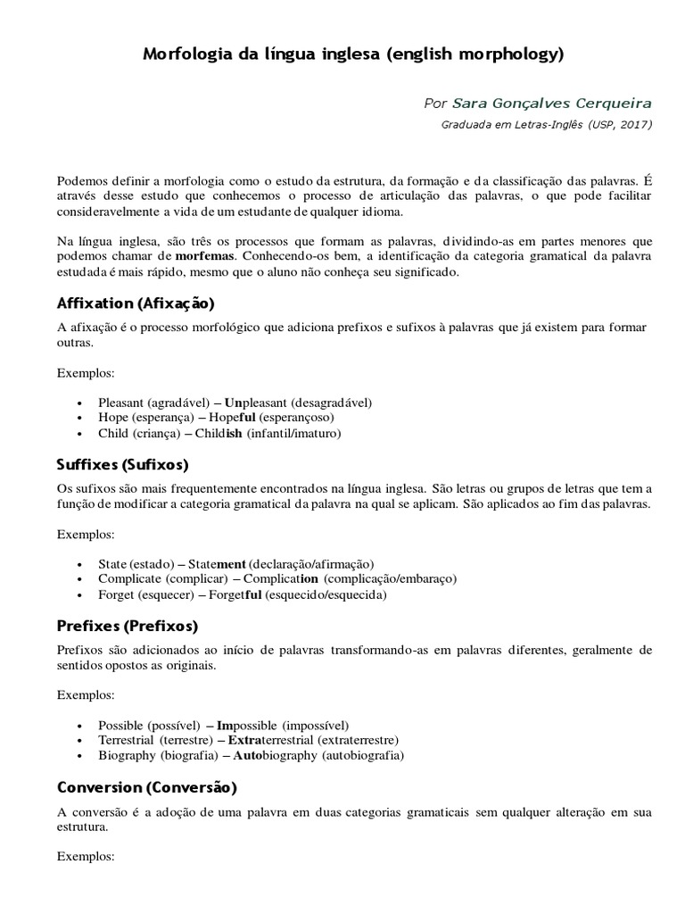 Morfologia da Língua Inglesa: Estruturas e Processos | PDF | Palavra ...