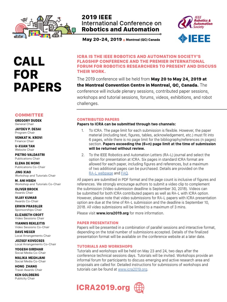 ICRA 2019 Call for Papers and Deadlines | PDF | Art