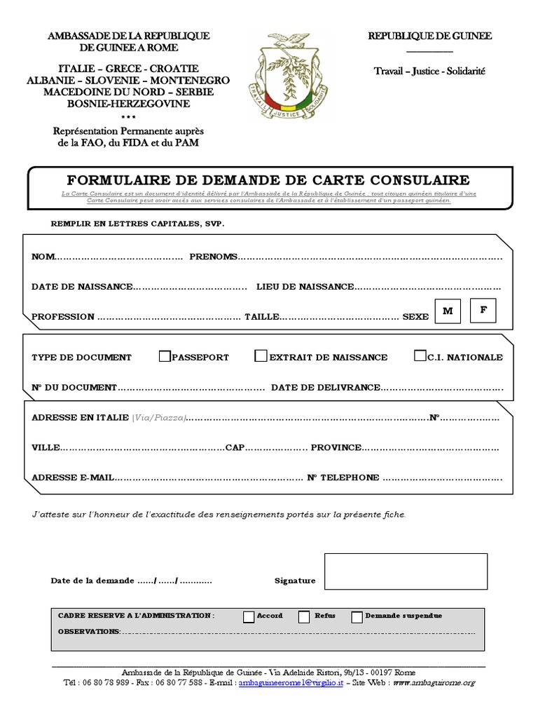 Formulaire de Demande de Carte Consulaire 26jan22 | PDF | Gouvernement ...