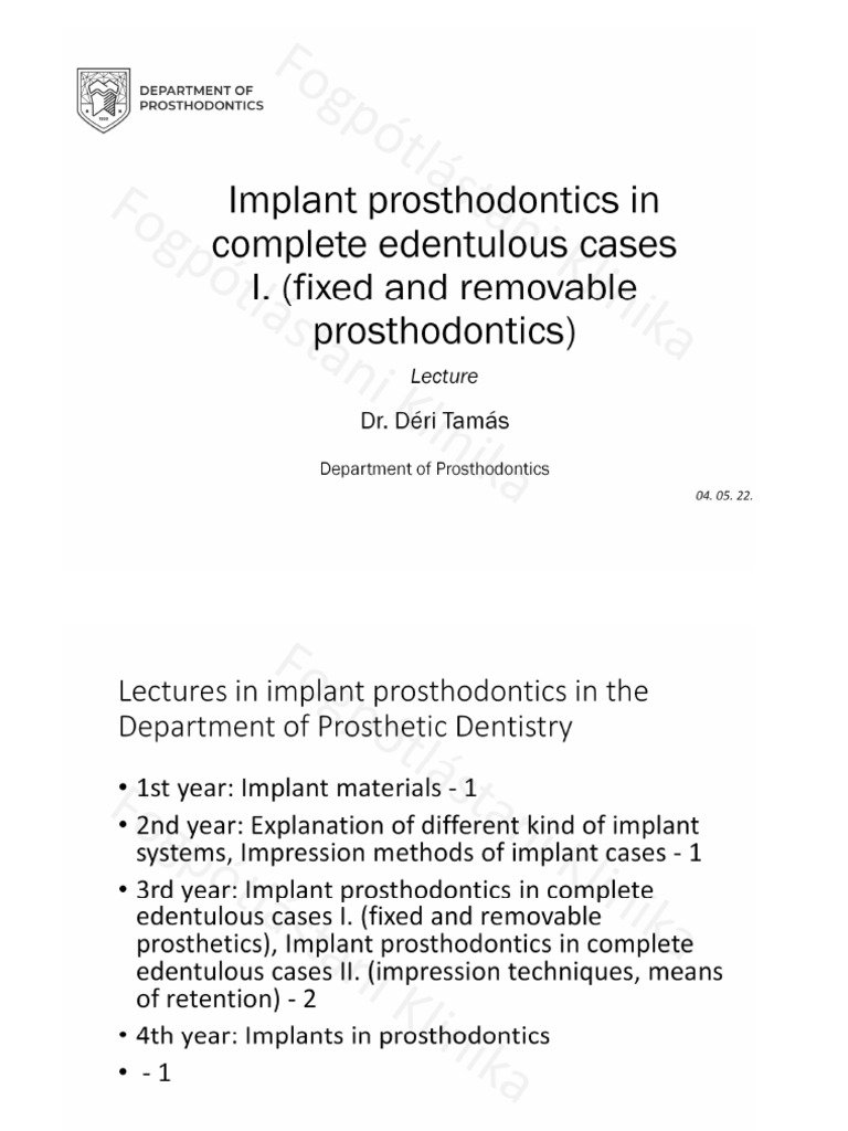 Implant Prosthodontics Lecture | PDF | Dental Implant | Prosthodontics