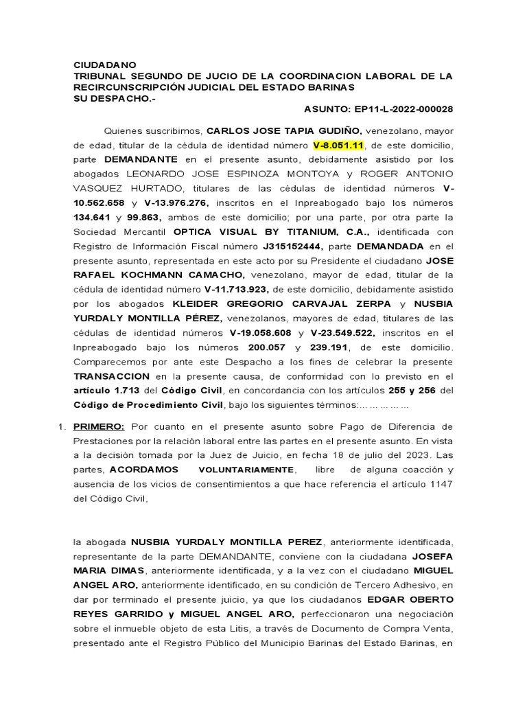 Acuerdo Transaccional Laboral | PDF | Justicia | Crimen y violencia