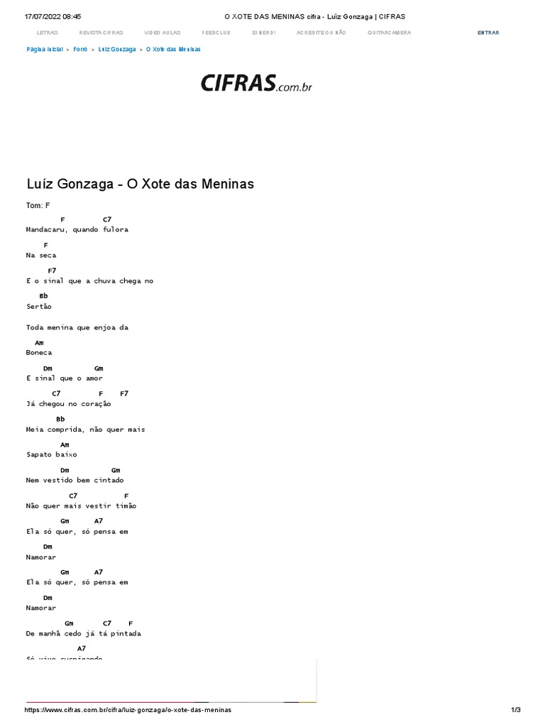 O XOTE DAS MENINAS Cifra Luíz Gonzaga CIFRAS PDF