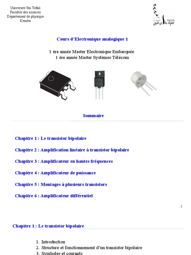 Cours EA1 2023 PDF Transistor bipolaire Amplificateur électronique