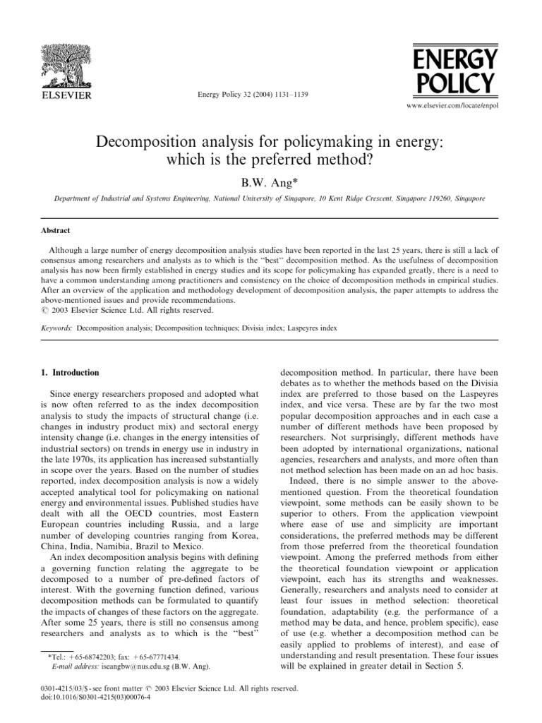 Ang - 2004 - Decomposition Analysis For Policymaking in Energy | PDF ...