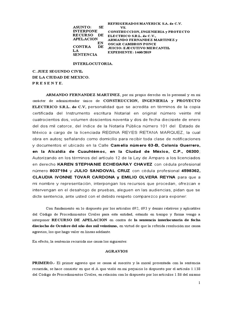 Apelacion de Sentencia Interlocutoria Gastos y Costas | PDF | Sentencia