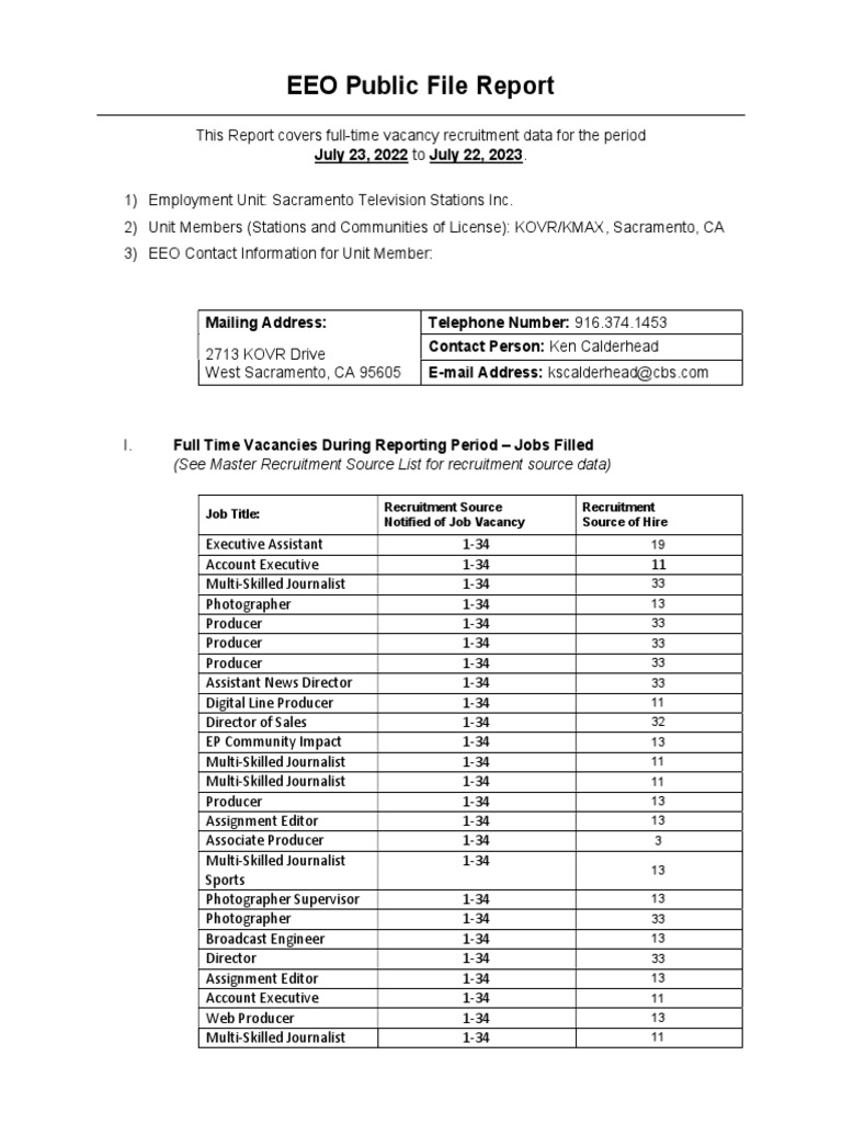 EEO Public File Report 2022-2023 | PDF | Recruitment | California