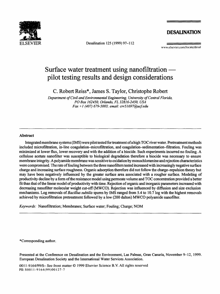Surface Water Treatment PDF Membrane Chemistry
