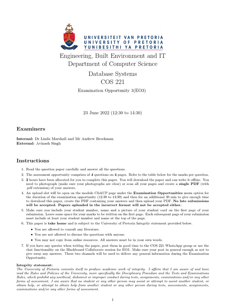 COS 221 Examination Instructions | PDF | Data Management | Information ...