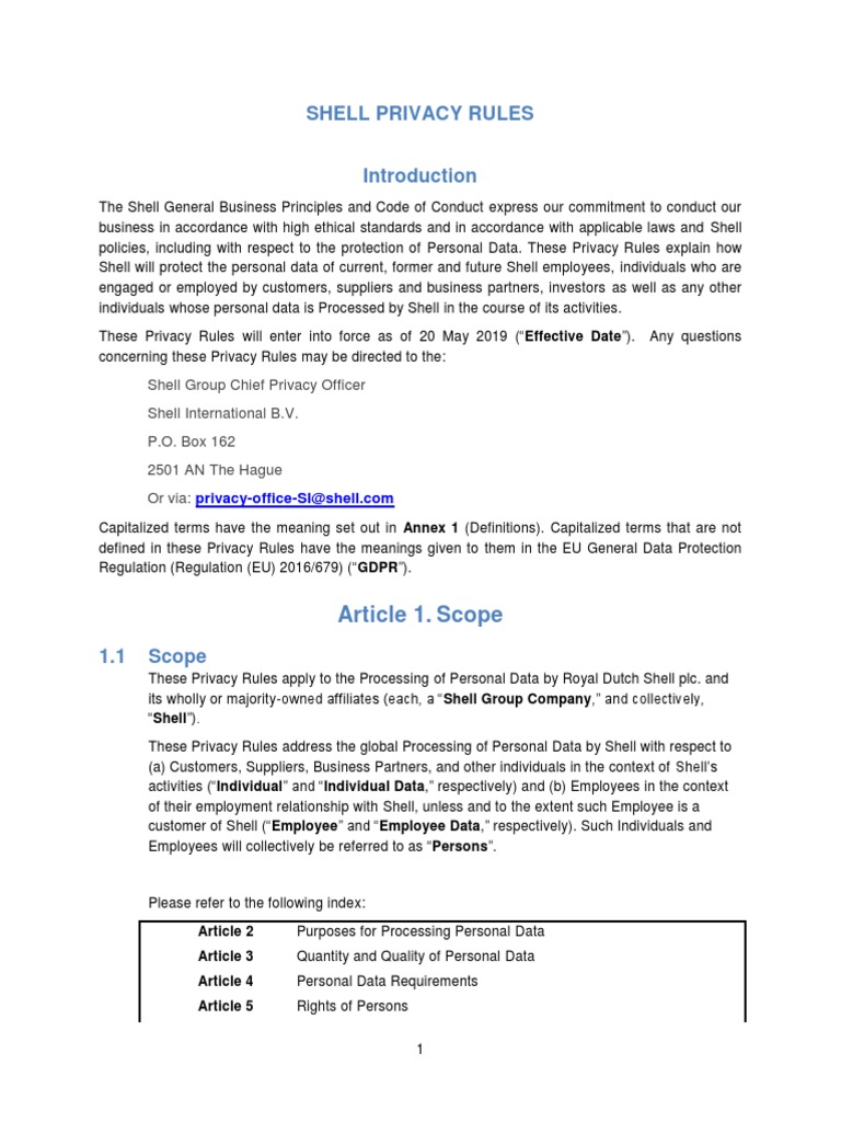 Shell Binding Corporate Rules PDF Employment Privacy