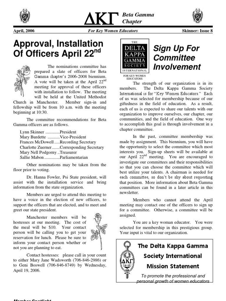 Approval, Installation of Officers April 22: Sign Up For Committee ...