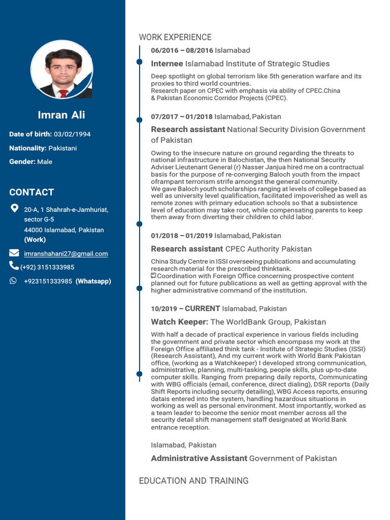 CV - WB | PDF | Pakistan | Islamabad
