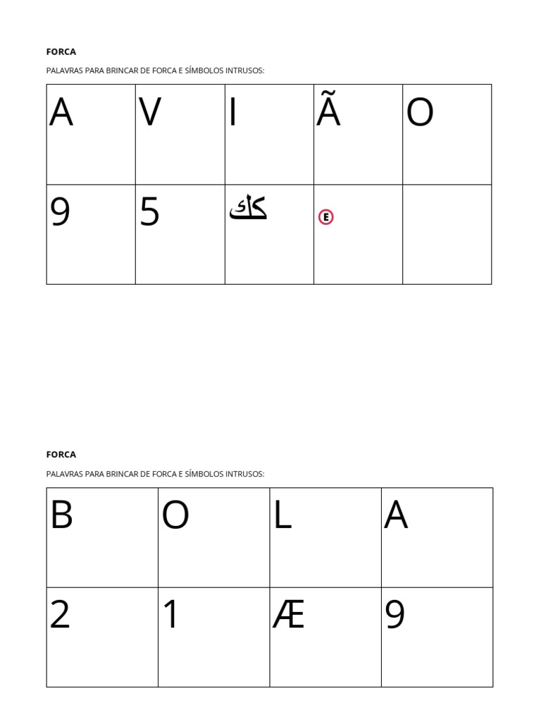 Palavras e Símbolos para Jogo da Forca | PDF