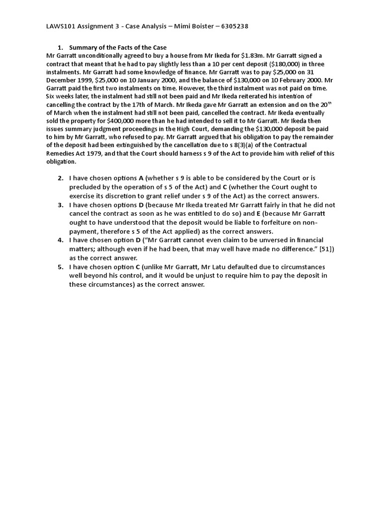Case Analysis: Garratt v Ikeda | PDF