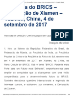 IX Cúpula Do BRICS - Declaração de Xiamen - Xiamen, China, 4 de Setembro de 2017 - Português (Brasil)