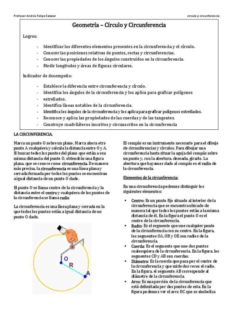 Guía Circulo Y Circunferencia Pdf ángulo Tangente