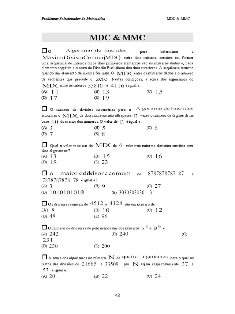 MDC - MMC | PDF | Número inteiro | Números