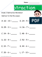 Grade 2 Subtraction With Numbers Worksheet 3