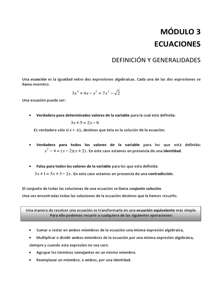Modulo 3 Mate 2021 Ecuaciones Final | PDF | Ecuaciones | Ecuación ...