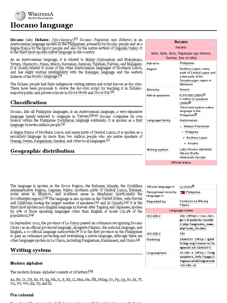 Ilocano Language Wikipedia PDF Linguistics