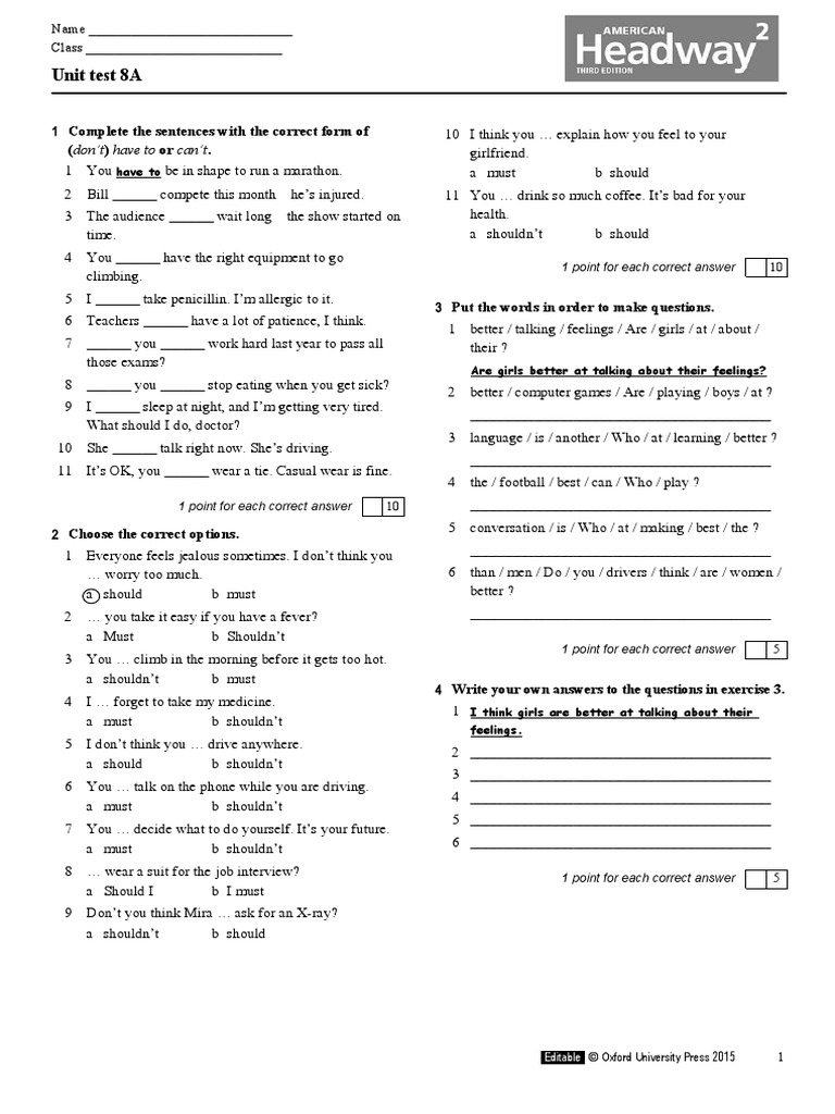 Unit Test 8A: Grammar and Vocabulary | PDF | Career & Growth | Self ...