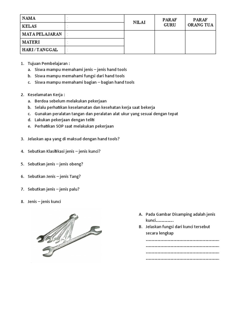 Jobsheet Hand Tools PDF