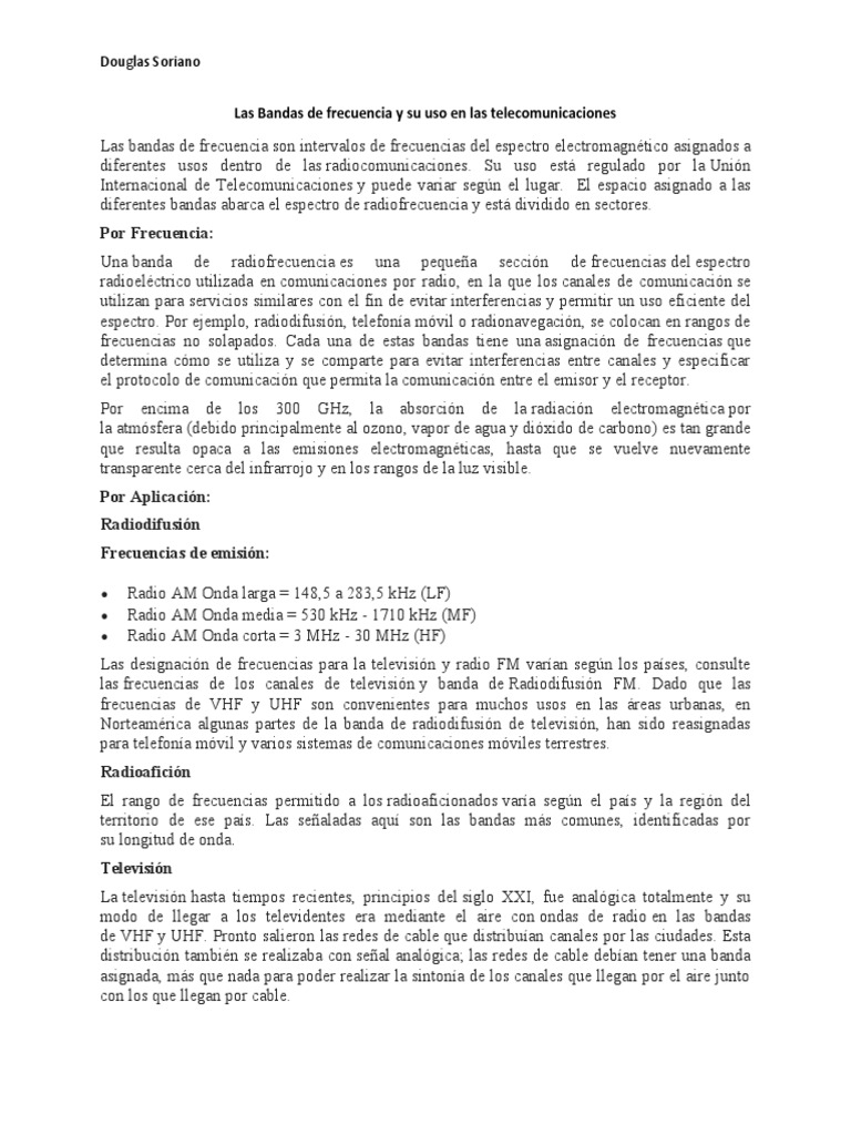 Las Bandas de Frecuencia y Su Uso en Las Telecomunicaciones | PDF ...