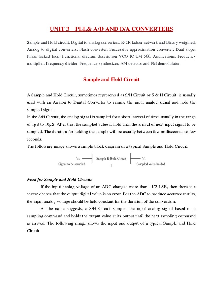Sample and Hold Circuits Explained | PDF | Analog To Digital Converter ...