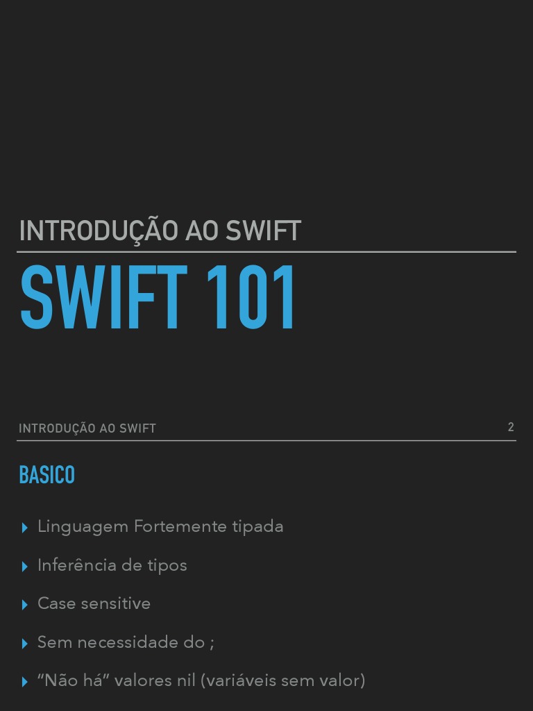 Swift 101 - v2 | PDF | Swift (linguagem de programação) | Lógica matemática