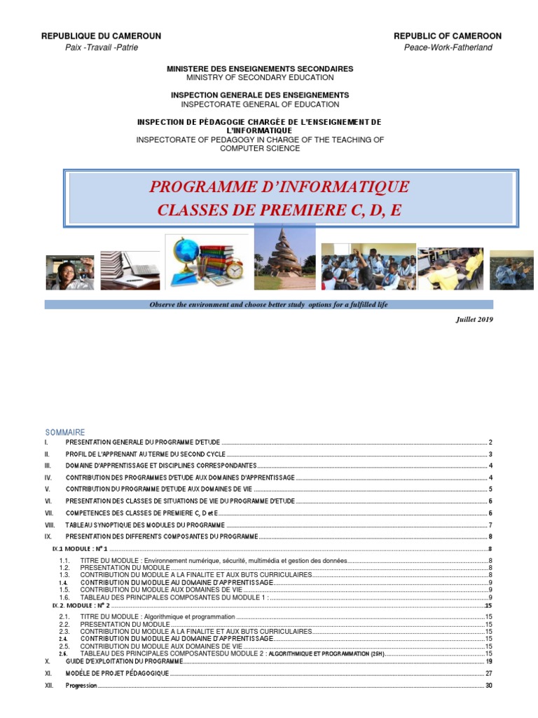 Programme d'Informatique Première C, D, E | PDF | Informatique | Bases ...