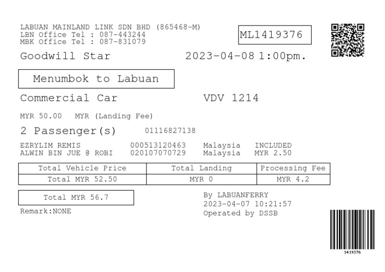 TICKET Menumbok To Labuan PDF