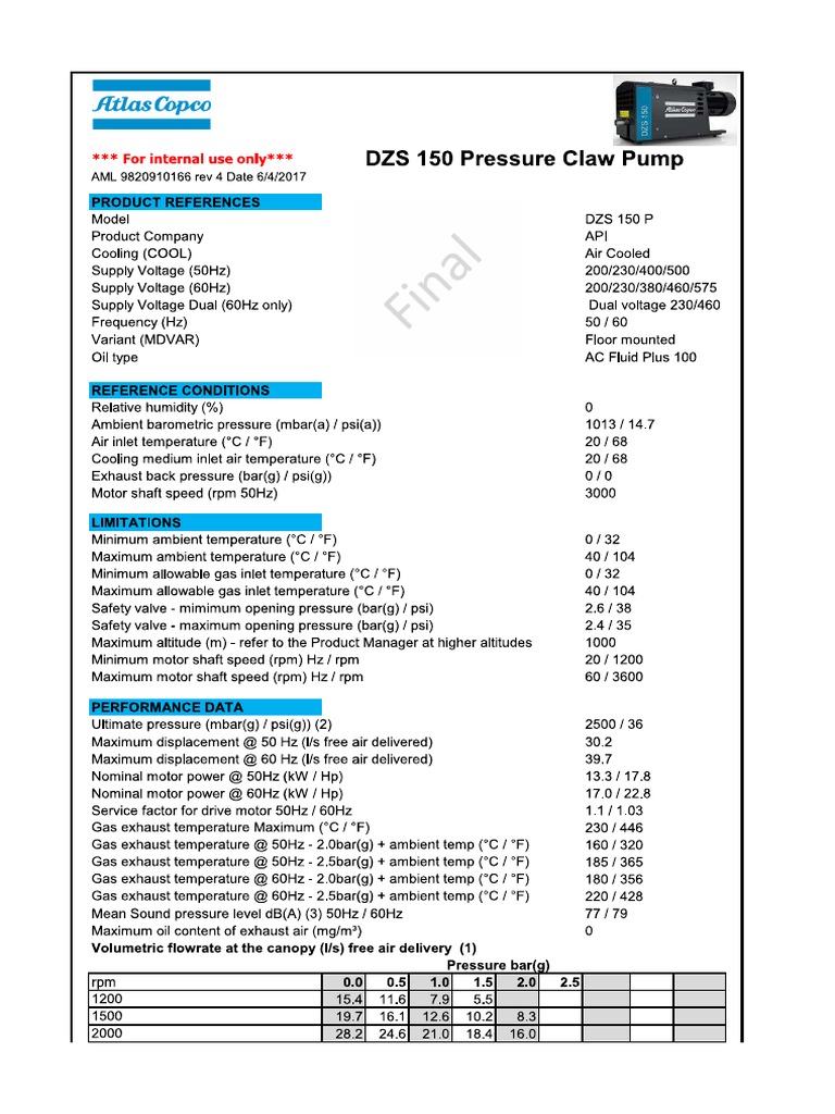 Atlas Copco Claw Pump DZS 150 P AML | PDF