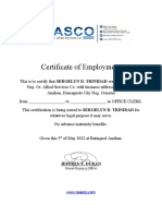 Certificate of Employment Sergelyn Trinidad