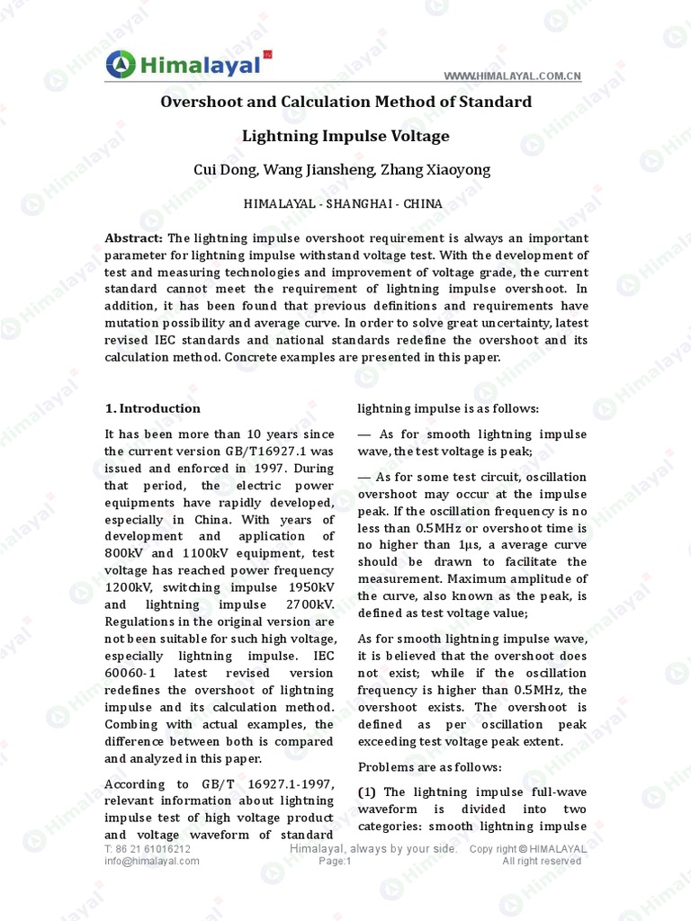 Lightning Impulse Voltage Overshoot Analysis | PDF | Amplitude ...