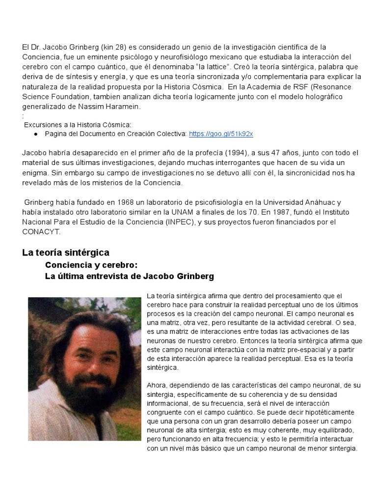 Teoría Sintérgica de Jacobo Grinberg | PDF | Experiencia