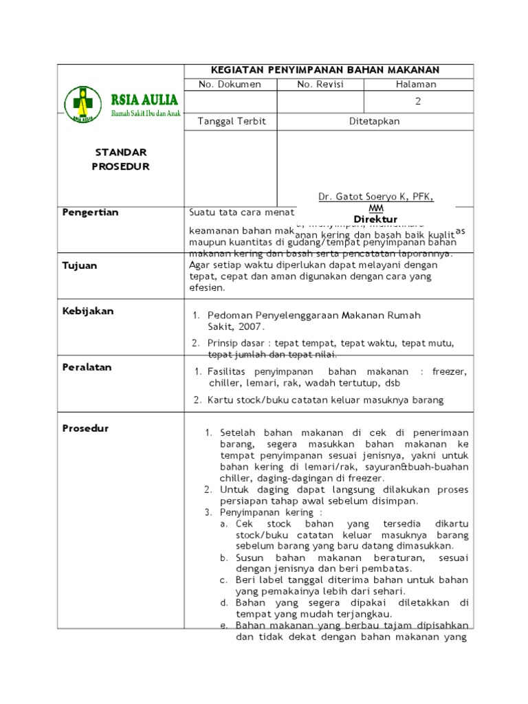 Sop Penyimpanan Bahan Makanan | PDF