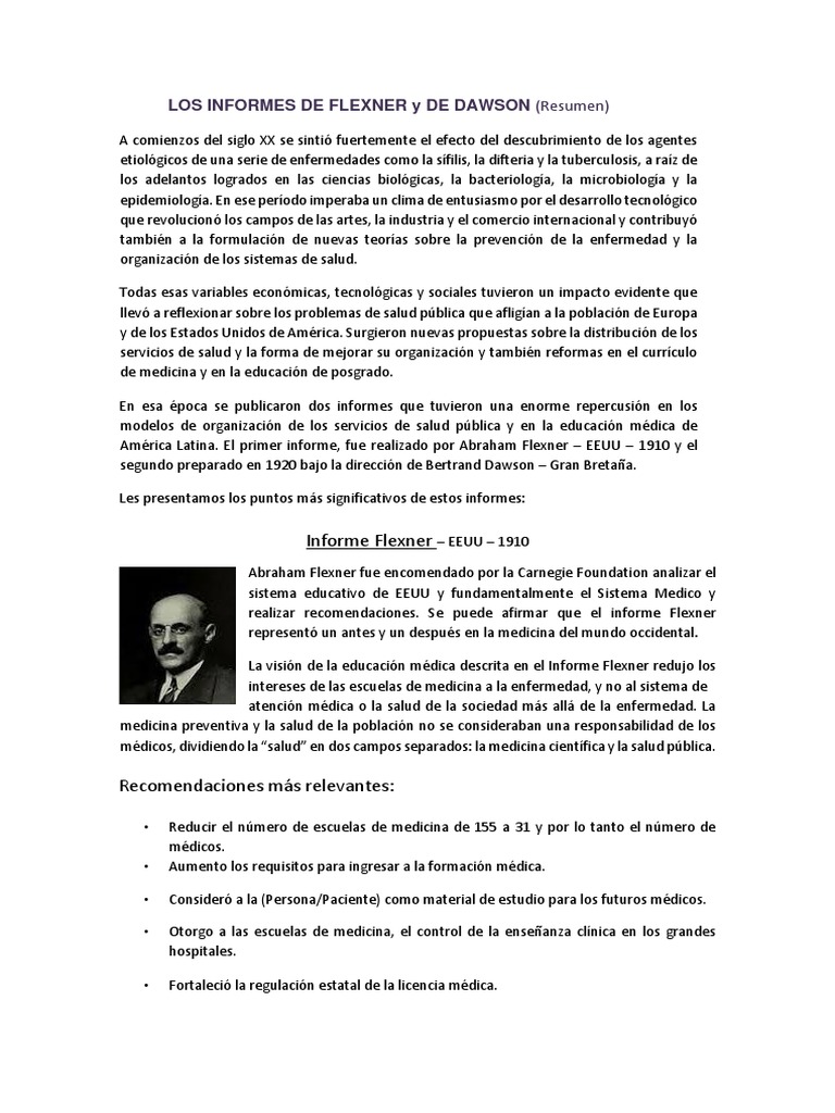 Informe Flexner y Dawson: Resumen y Recomendaciones | PDF | Medicina ...