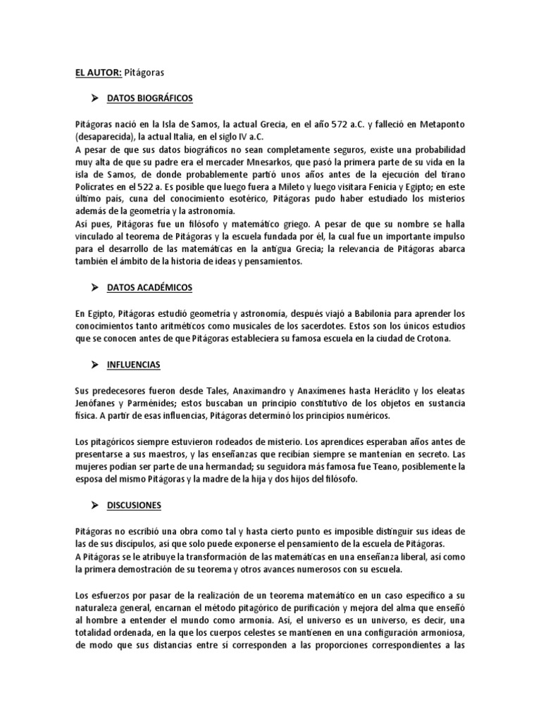 Pitágoras, Parménides y Calicles | Descargar gratis PDF | Pitágoras ...