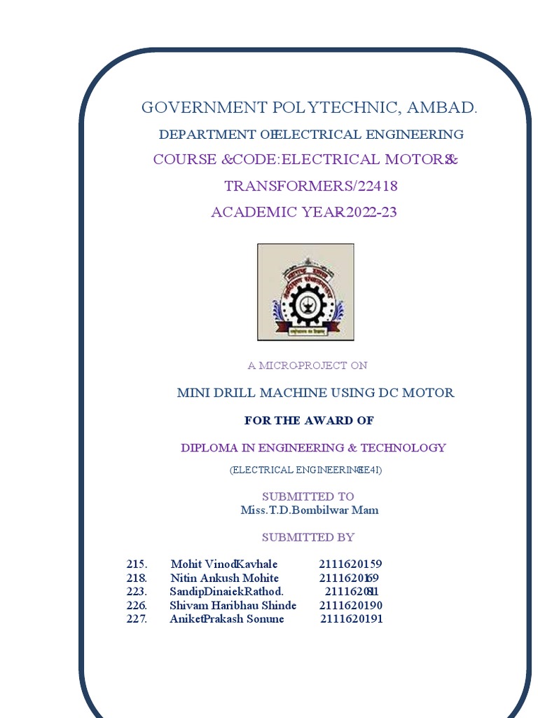 Government Polytechnic, Ambad. Course & Code Electrical Motors