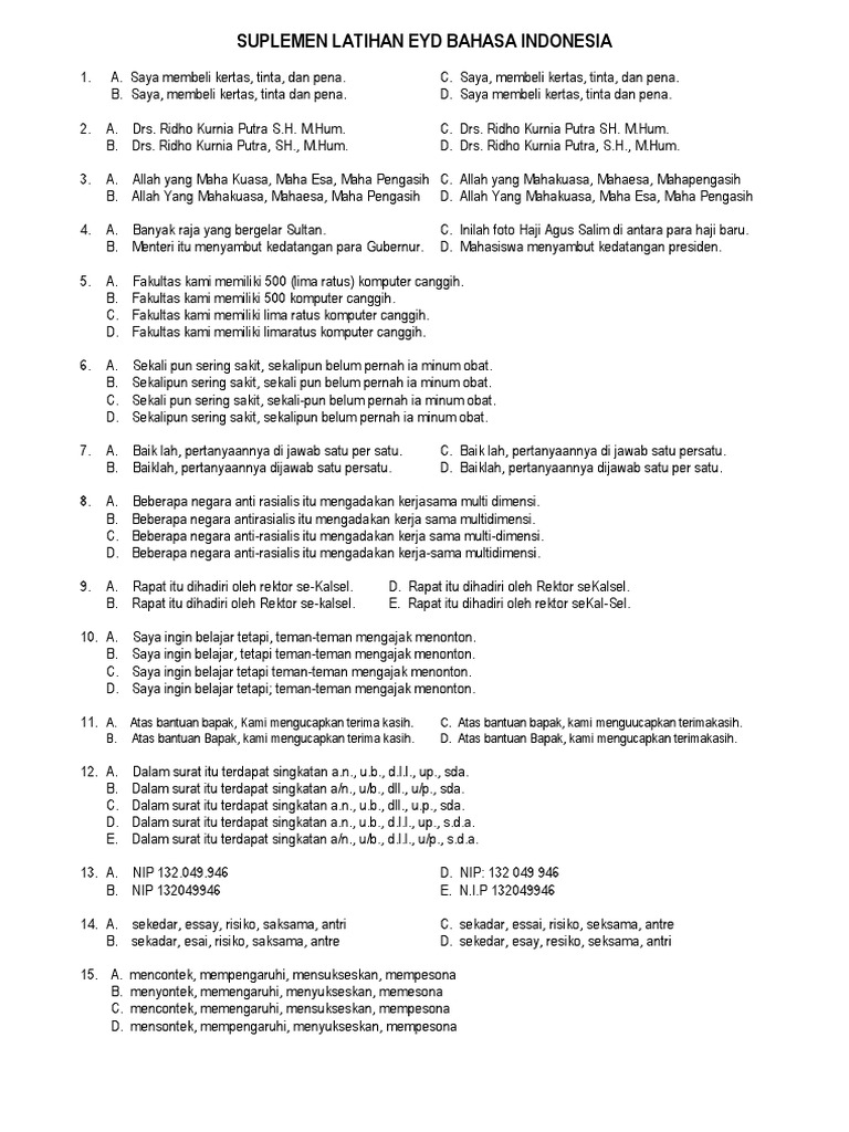 Suplemen Latihan EYD Bahasa Indonesia | PDF