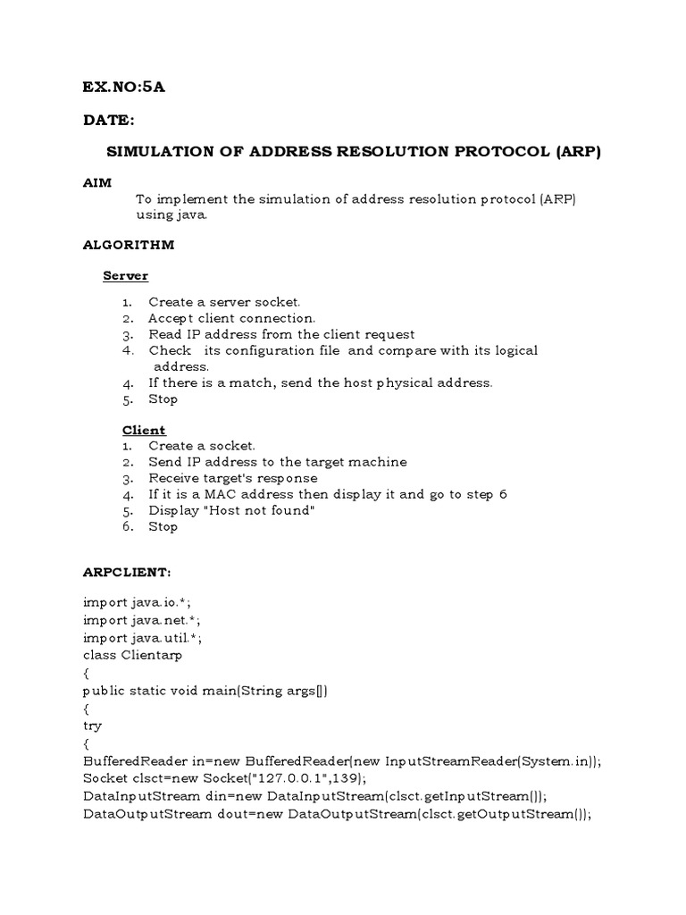 ARP Protocol Simulation in Java | PDF | Network Socket | Telecommunications