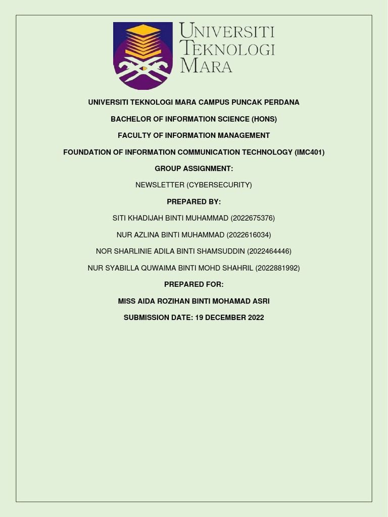 Imc401 Group Assignment Cyber Security Pdf Malware Security