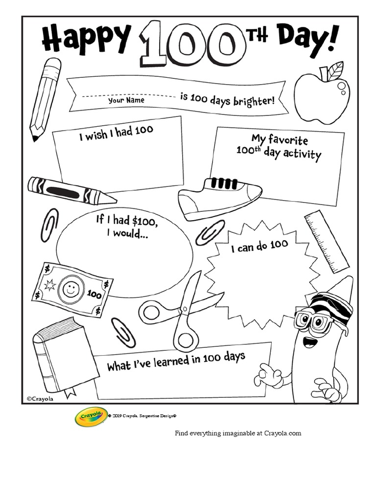 Happy 100th Day of School Coloring Page - Crayola | PDF
