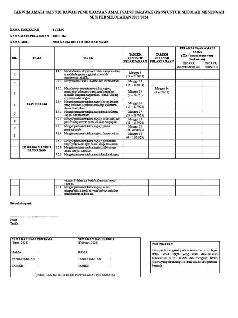 4 Stem Takwim Amali Sains Di Bawah Pembudayaan Amali Sains Sarawak | PDF